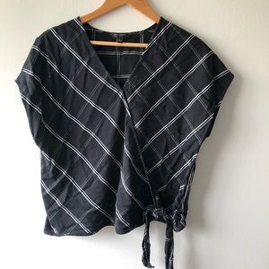 Banana Republic Black and White Plaid Crop Tie Top